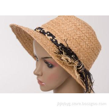 Natural Beige 7.5cm Short Brim Raffia Sun Hats / Raffia Bra